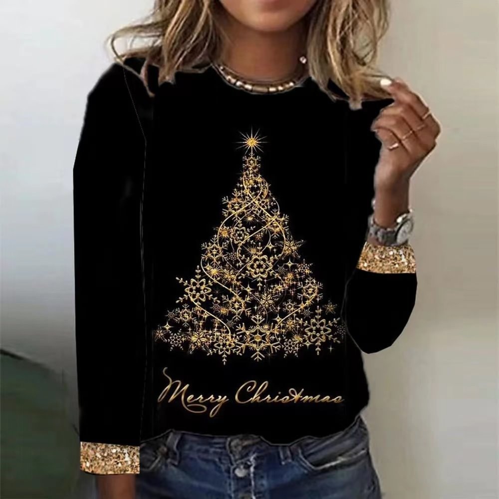 Merry Christmas Tree Printed Women's T-shirt