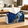 DIY Diamond Art Tissue Box Holder Wolf PU Leather Diamond Art Desktop Organizer Resin Rhinestone Storage Organizers Gem Art Home Office Decor Craft Gift