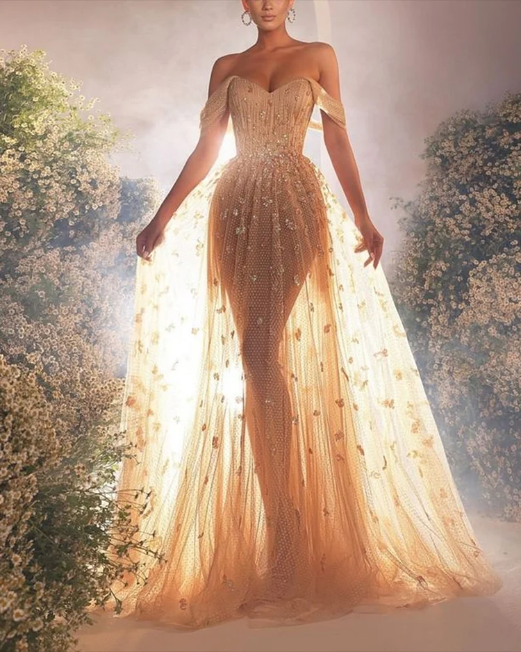 Women's Off-shoulder Mesh Sequin Dress