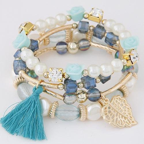 Multi-layered women bead&tassels bracelet