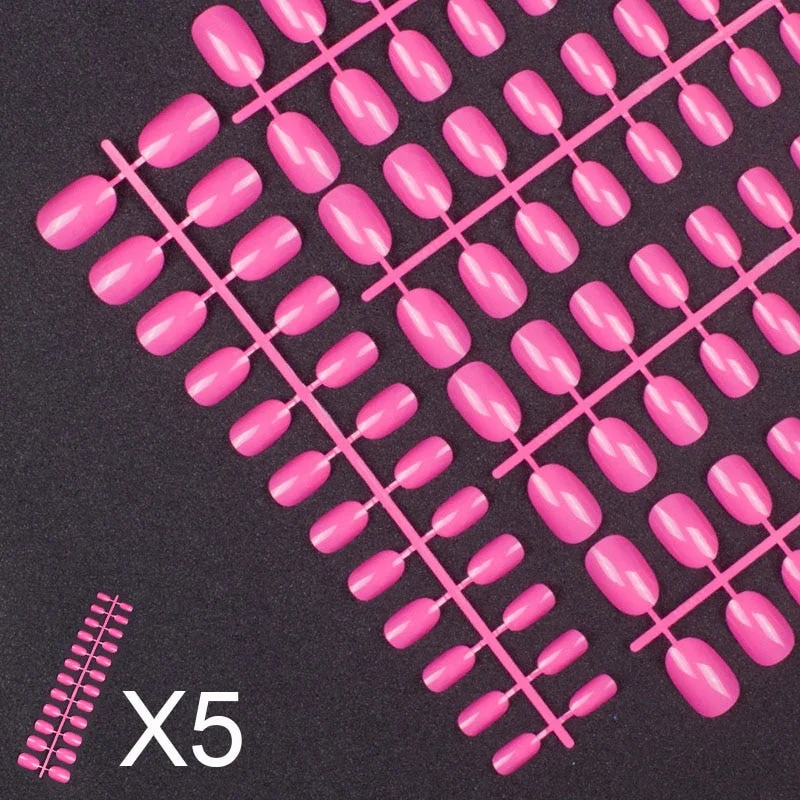 5 Set Mixed Colors 24 Pieces Per Set Fashion Round Colored False Nails Full Cover 10 Size Fake Nails for DIY Press on Nails-Nail Inspo