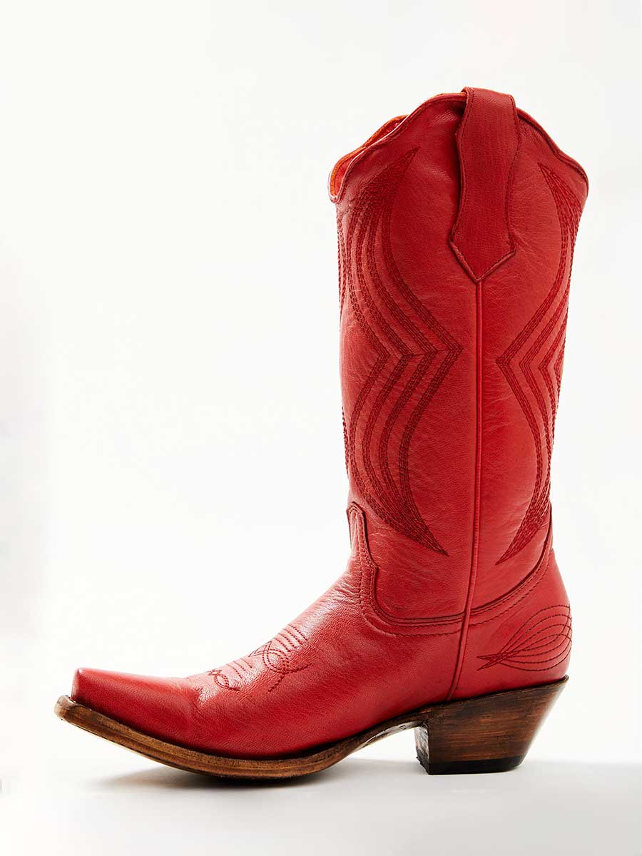 Red Vegan Leather Sophisticated Embroidered Wide-Calf Western Boots