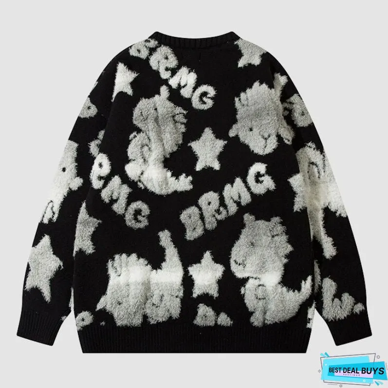 Colorful Dinosaur Jacquard Pullover