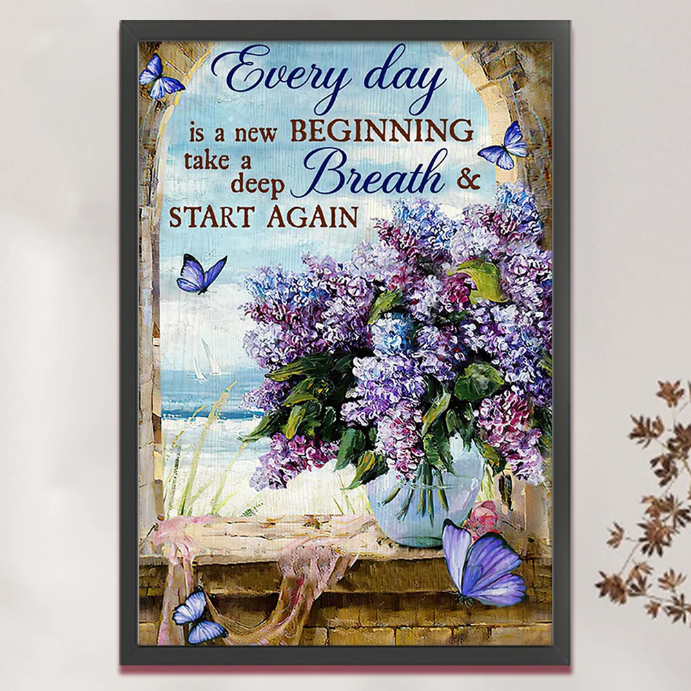 11CT Full Stamped Cross Stitch - Butterfly Lavender Letter(Canvas|40*60CM)