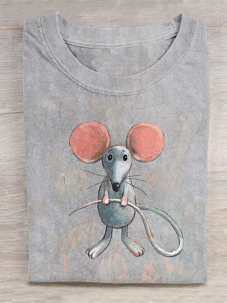 The Tiny Bashful Mouse Oil Pastel Texture Art Printed T-shirt