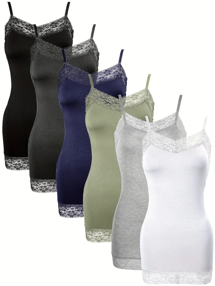 6pcs Long Tank Tops | Women's Adjustable Spaghetti Strap Camisole Workout Tops For Undershirt