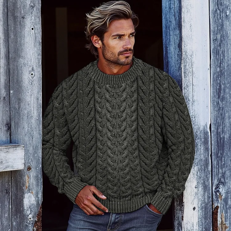 Men's Super Soft Honeycomb Crew Neck Aran Sweater