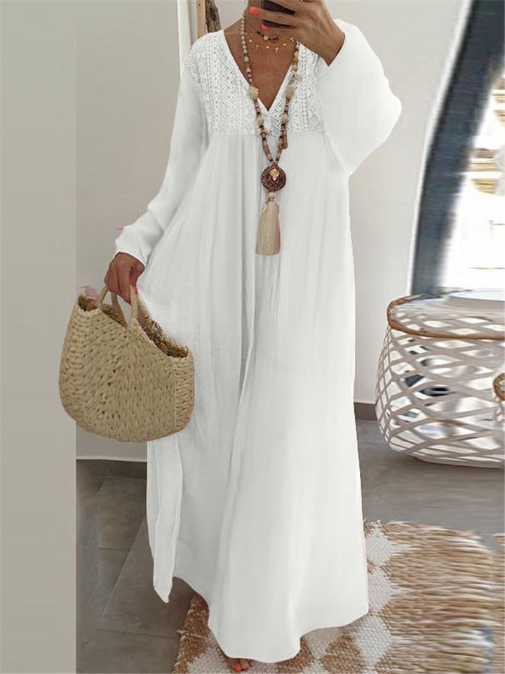  thdmladies Soft Touch Ruffled Detailing V Neck Long Sleeve Loose Fit Maxi Nightgown thedmladies