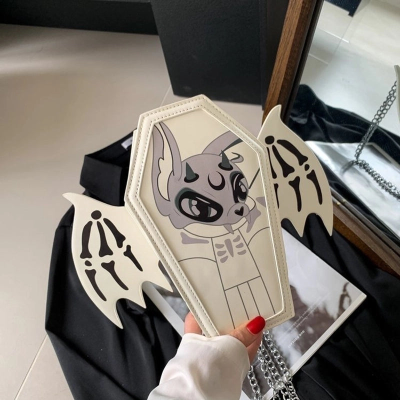 Halloween Women’s Small Pu Leather Cartoon Bat Punk Zipper Square Bag
