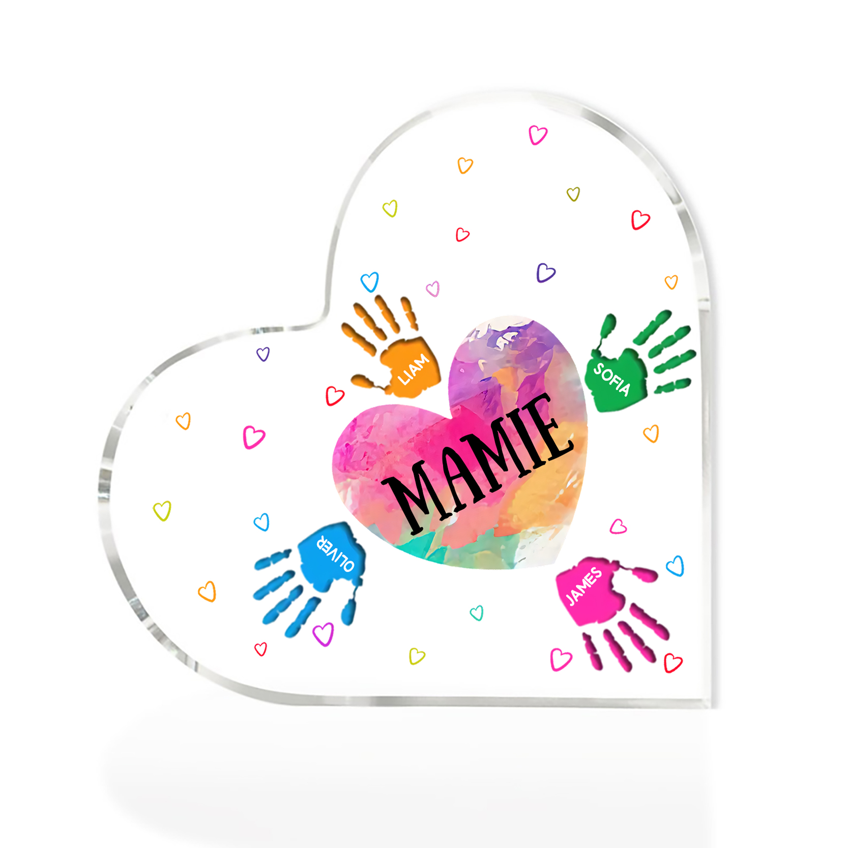 À ma Maman/Mamie - Plaque Acrylique Mains et Enfants en Forme de Cœur 5 Prénoms Personnalisés