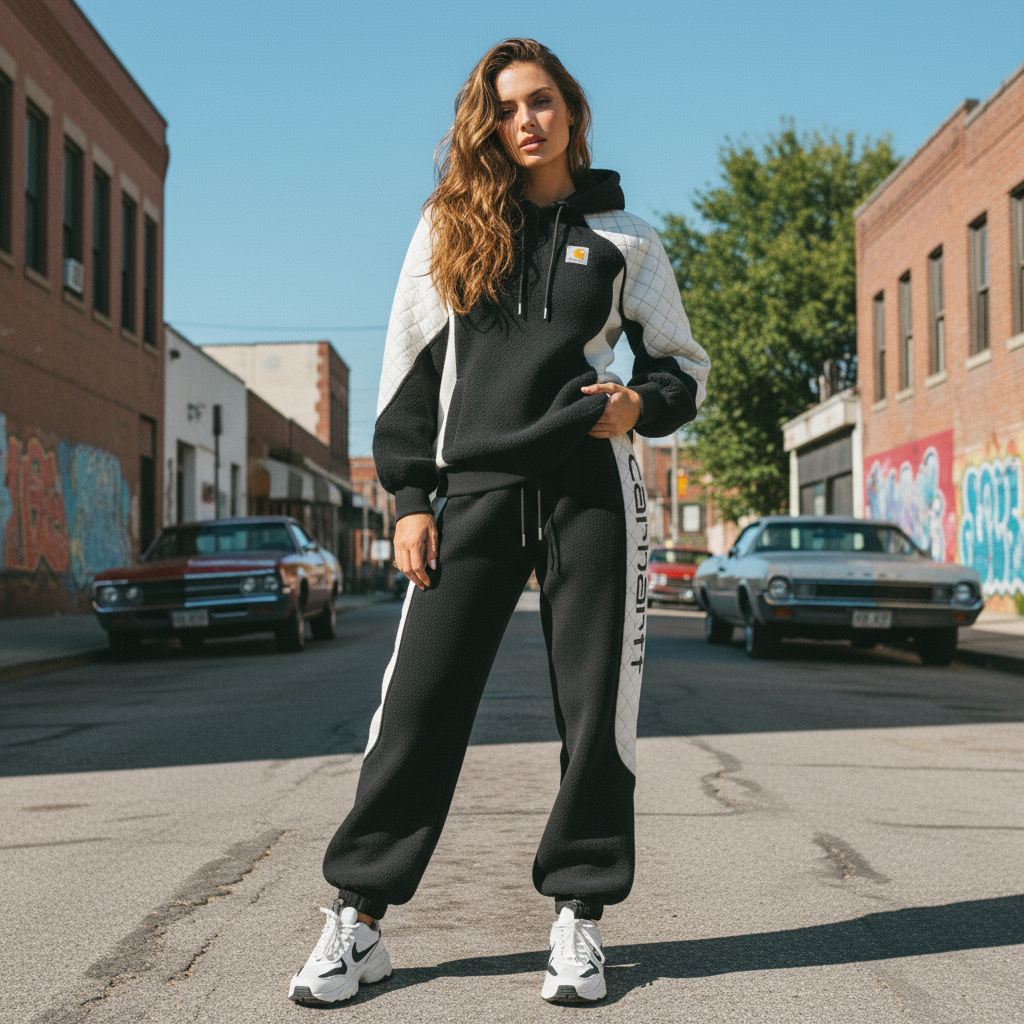 Ladies' Black And White Diamond-pattern Patchwork Suit