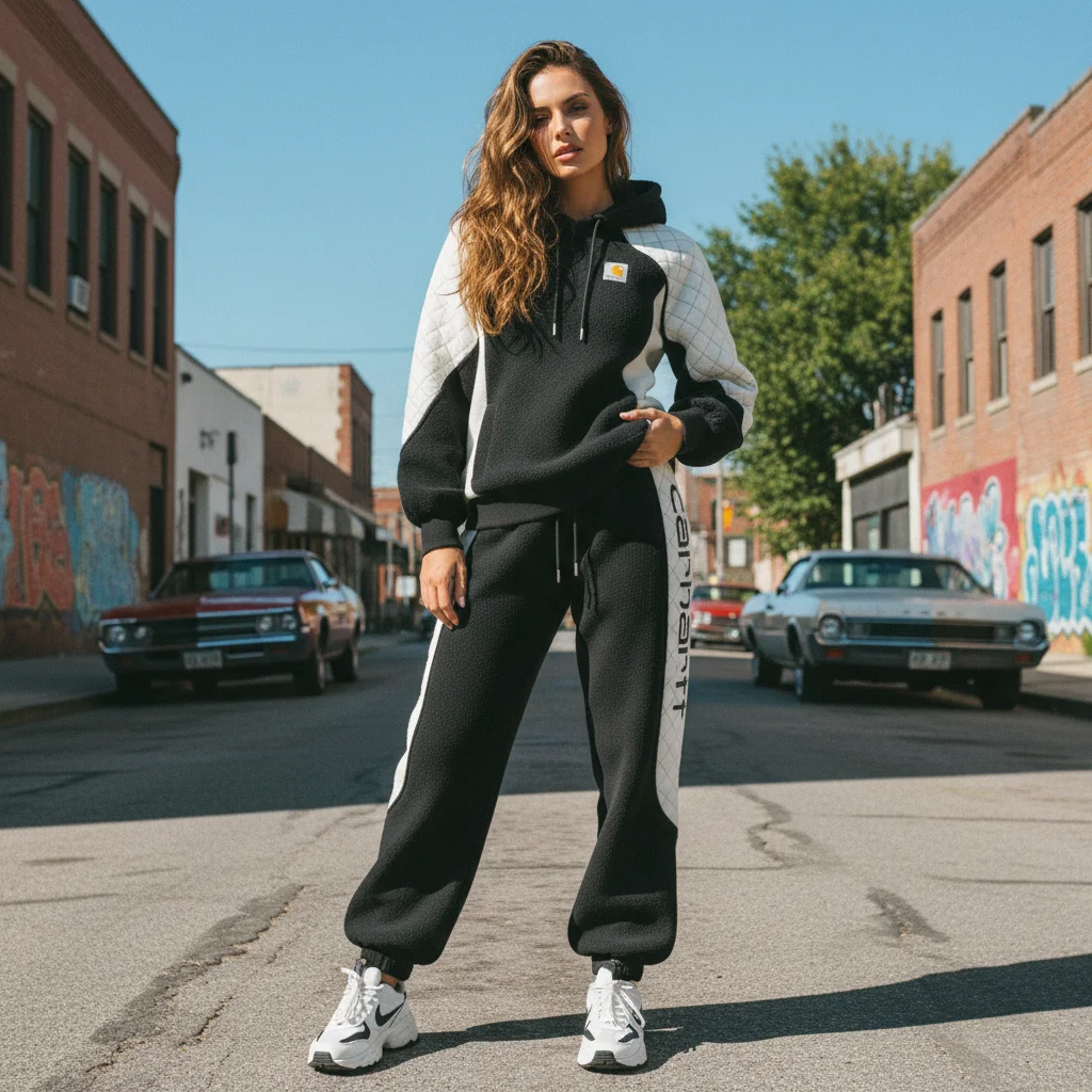 Ladies' Black And White Diamond-pattern Patchwork Suit