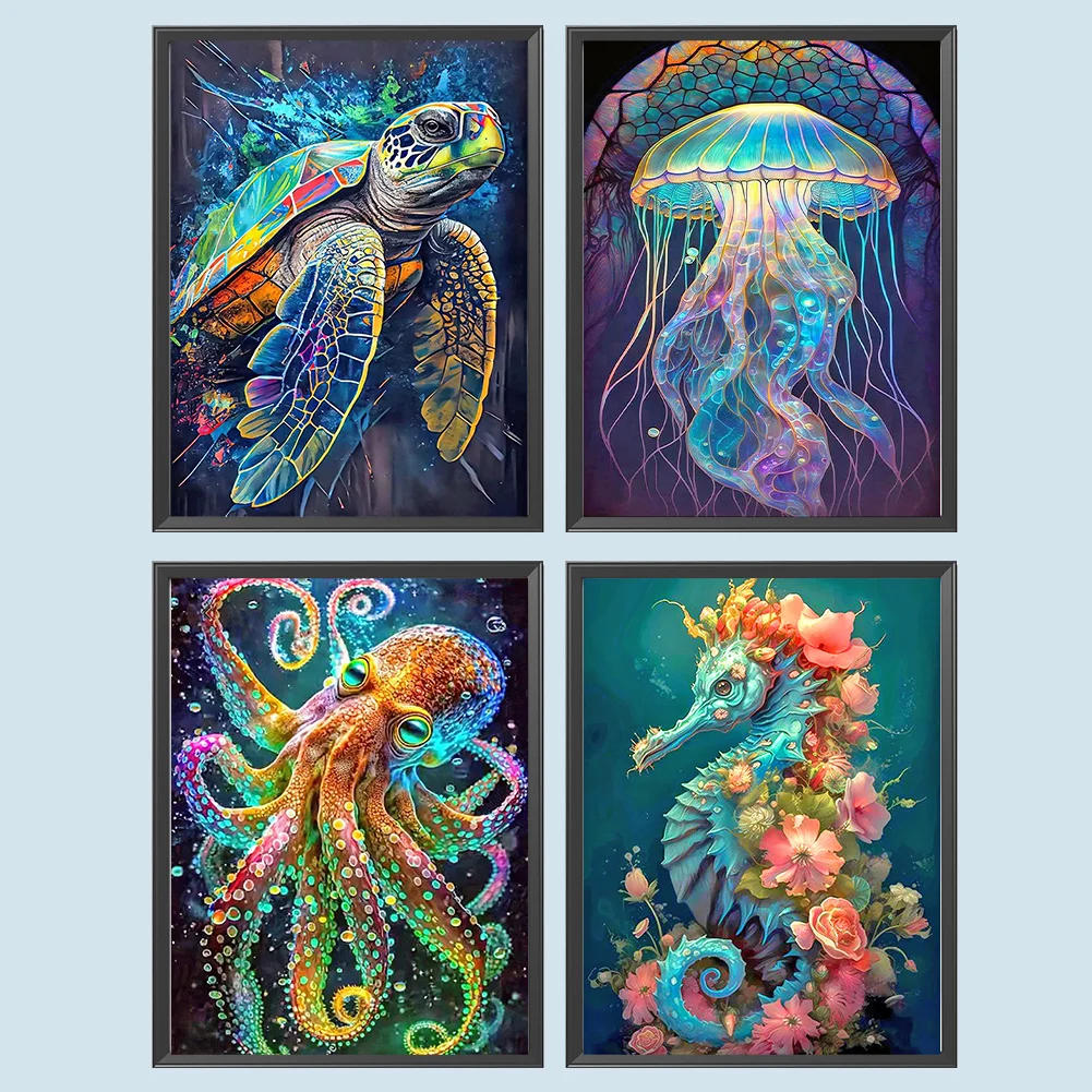 4pcs Diamond Painting - Full Round Drill - Aquatic Creatures(Canvas|30*40cm)
