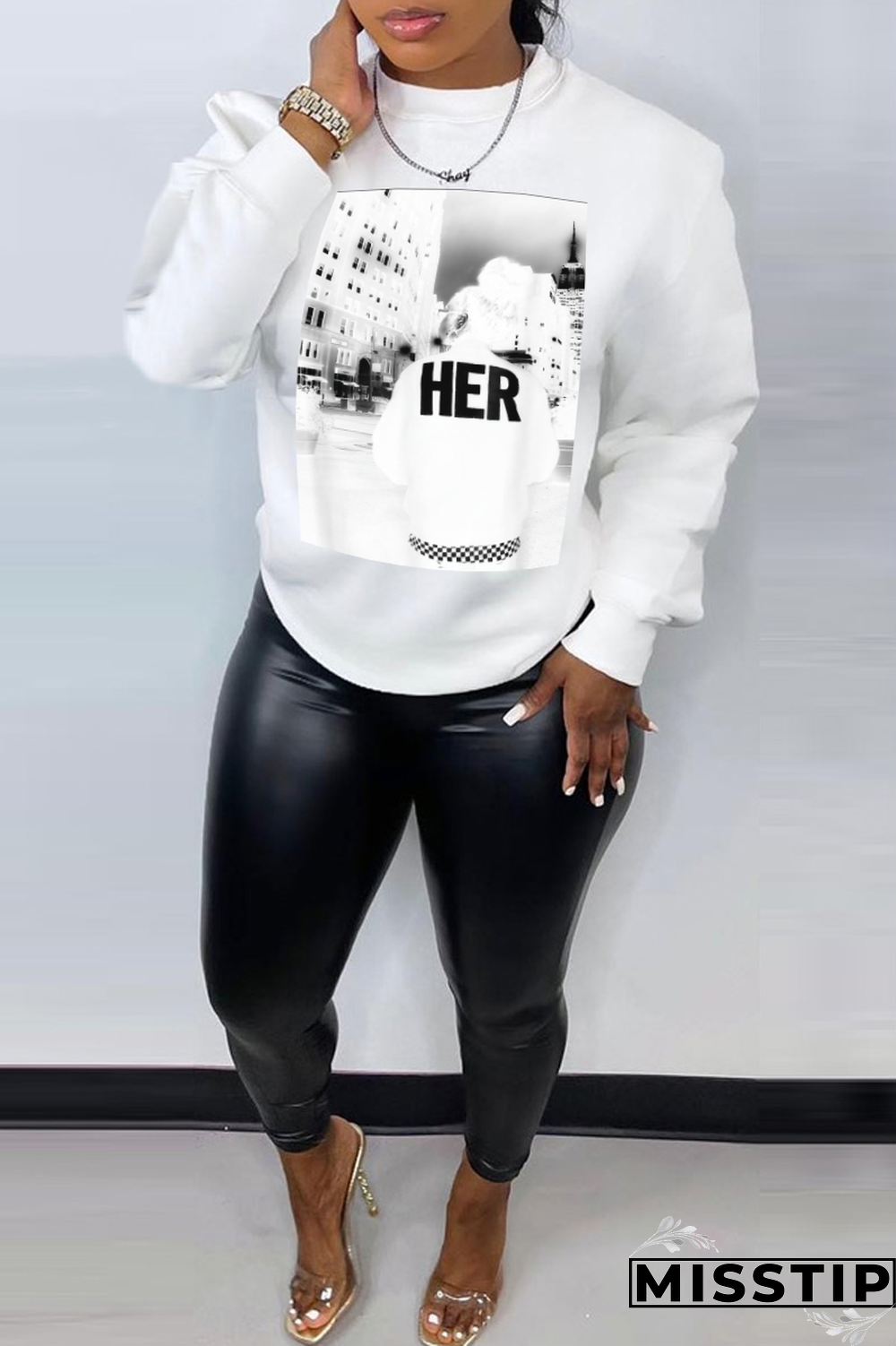 White Casual Vintage Print Patchwork O Neck Tops