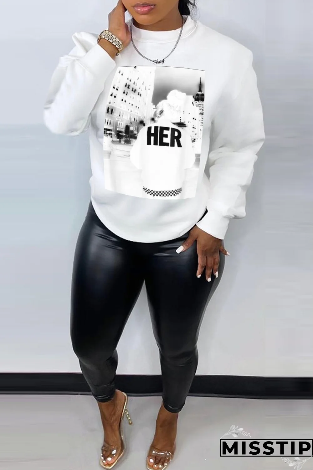 White Casual Vintage Print Patchwork O Neck Tops