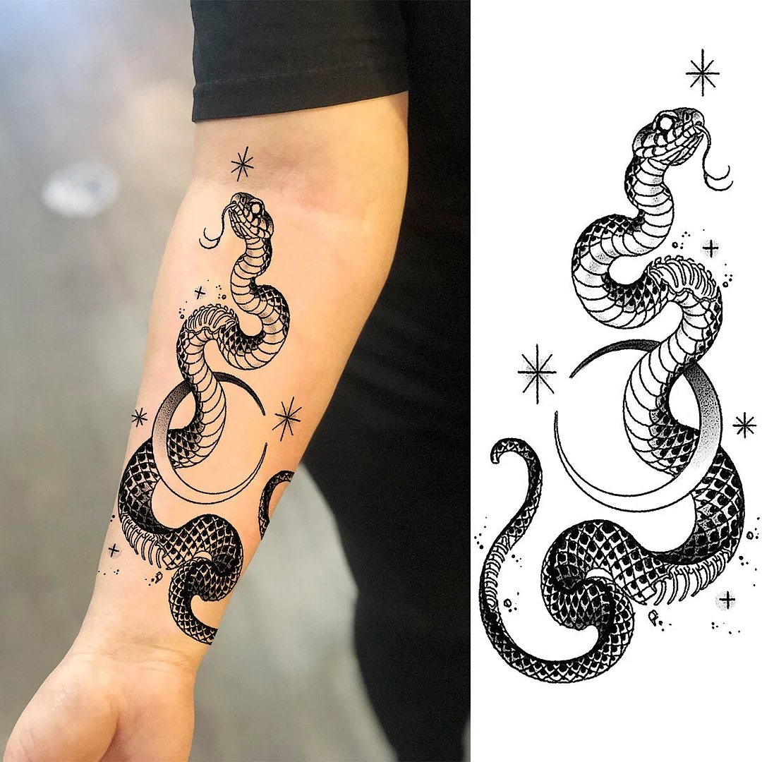Realistic Snake Forearm Temporary Tattoos For Women Men Adult Rose Flower Skull Moon Fake Tattoo Waterproof Body Art Tatoo Decal