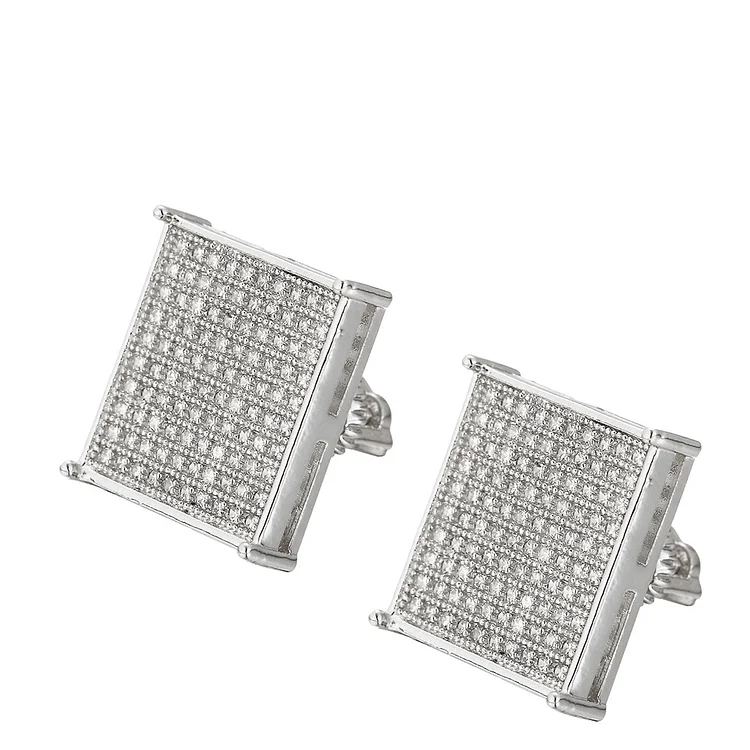 18MM Micro Paved CZ Iced Out Square Stud Men Earrings Jewelry-VESSFUL