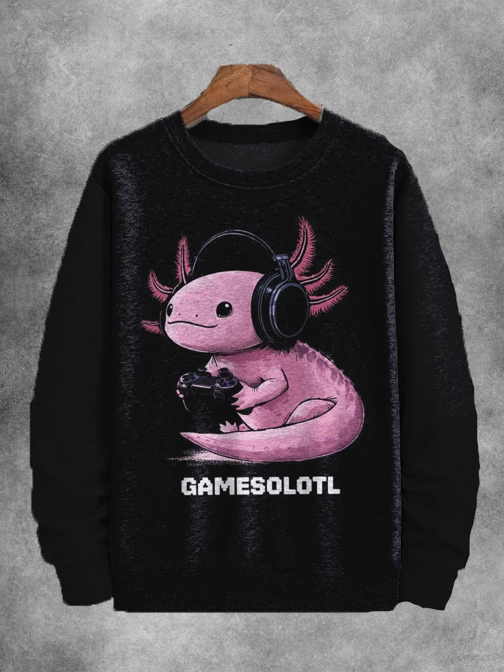 Men's Axolotl Playing Game Graphic Print Casual Sweatshirt