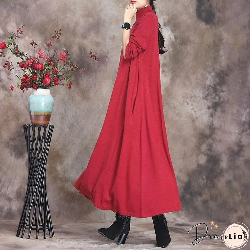 Solid Knitted High Neck Casual Dress ( Limited Stock)