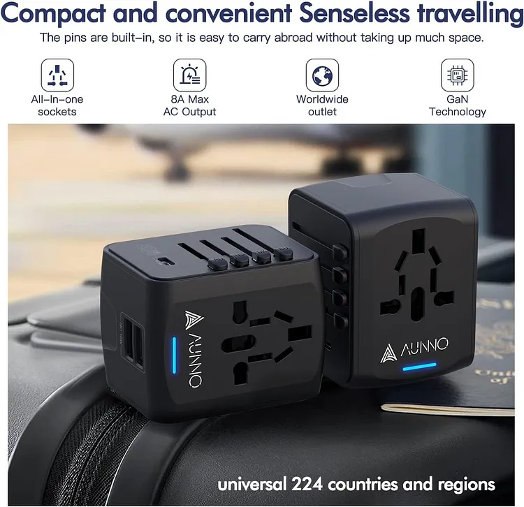 AUNNO Universal Travel Adapter, International Travel Plug Adapter with ...