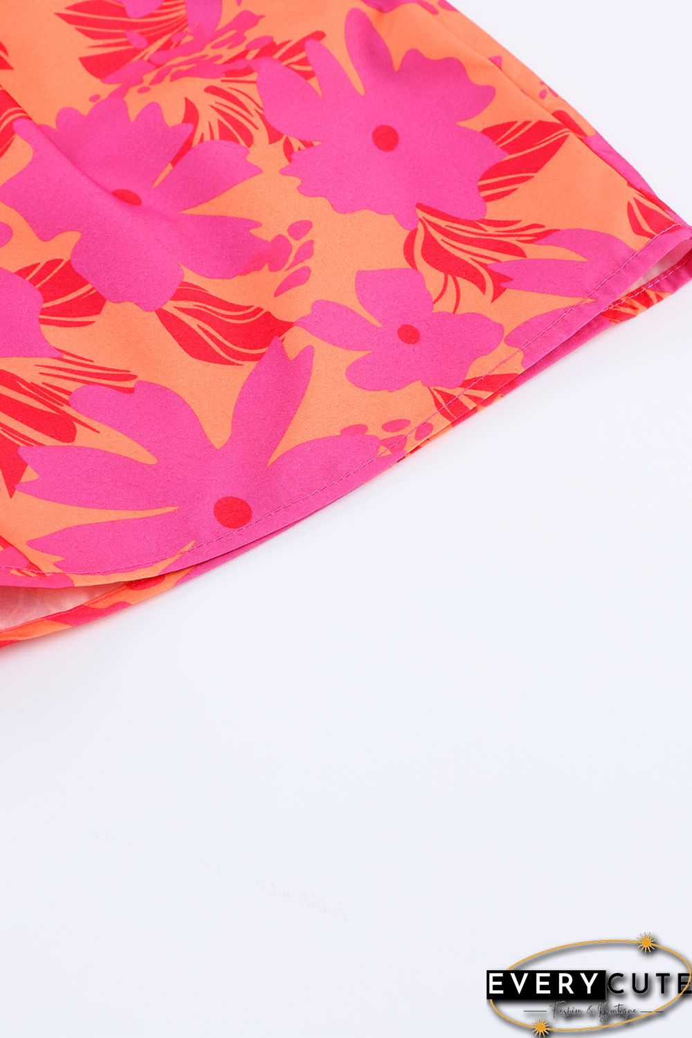 Pink Floral Print Smocked Waist Shorts