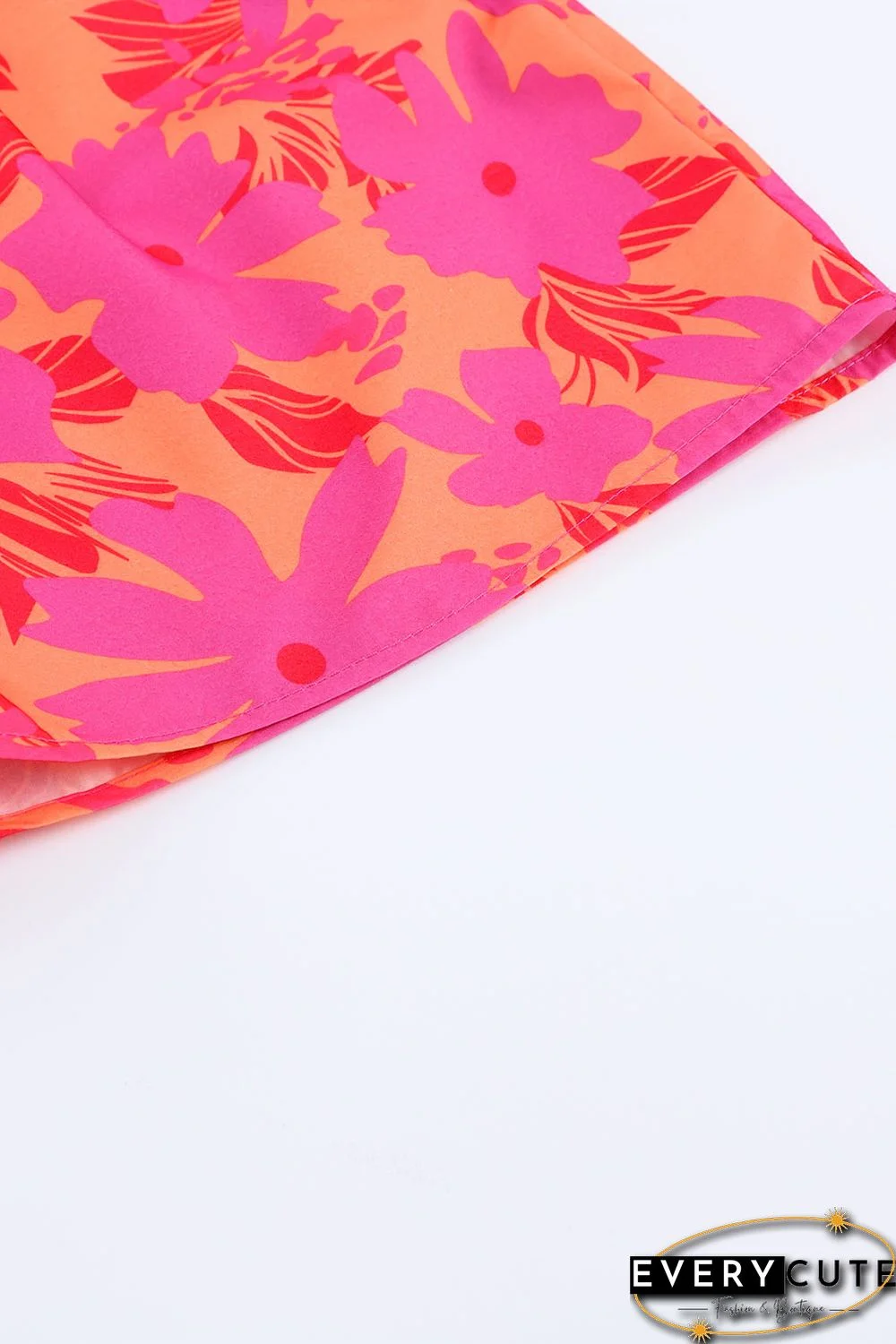 Pink Floral Print Smocked Waist Shorts