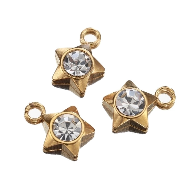 20 PCS/Package 8 * 11mm Diameter 8mm Hole 2~2.9mm Stainless Steel Zircon 14K Gold Plated Star Heart Shape Polished Pendant