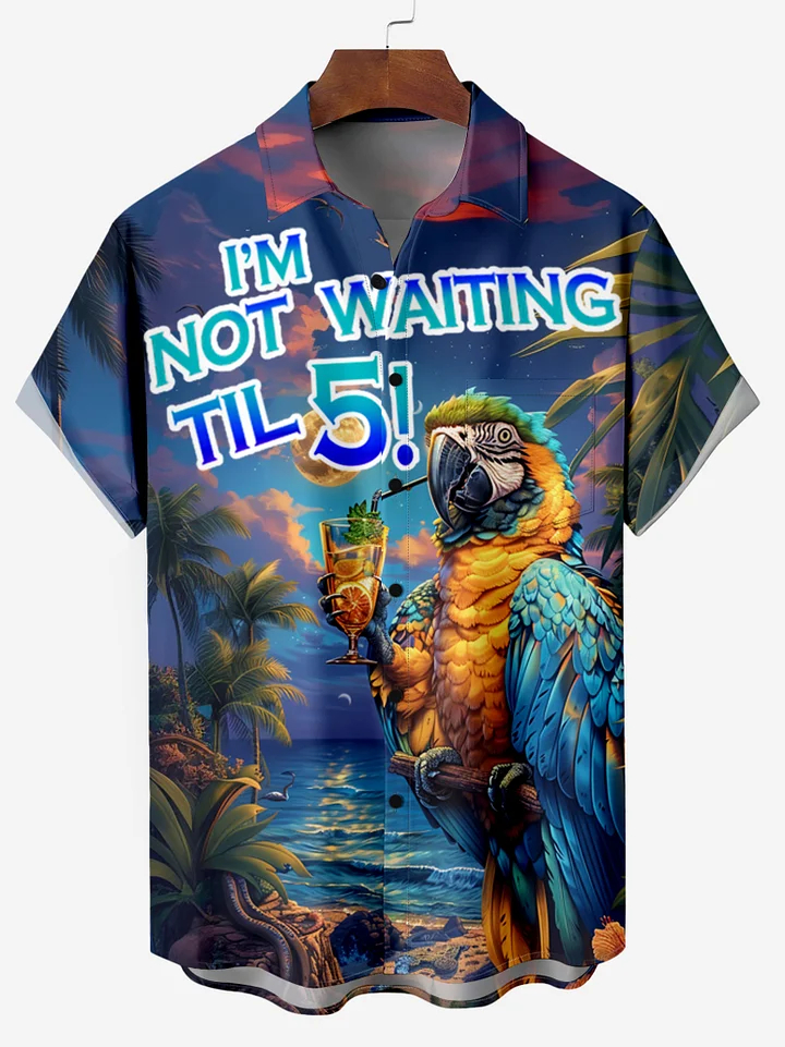 Summer Parrot Cocktail Party Vacation Hawaiian Short Sleeve Shirt PLUSCLOTHESMAN