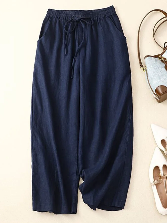 Women's Cotton And Linen Loose Solid Color Casual Wide Leg Pants