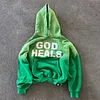 God Heals Print Long Sleeve Hoodies