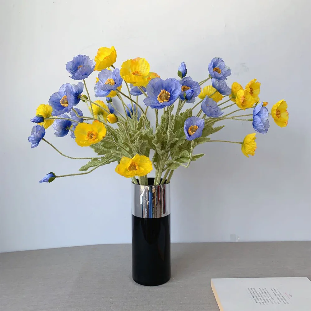 Yellow Fake Poppy Flowers - 23"