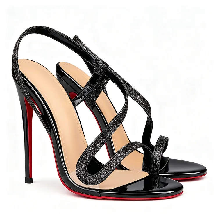 100mm/120mm Spotlight Wavy Straps Sandals Red Bottom  Sandals  Vocosi VOCOSI