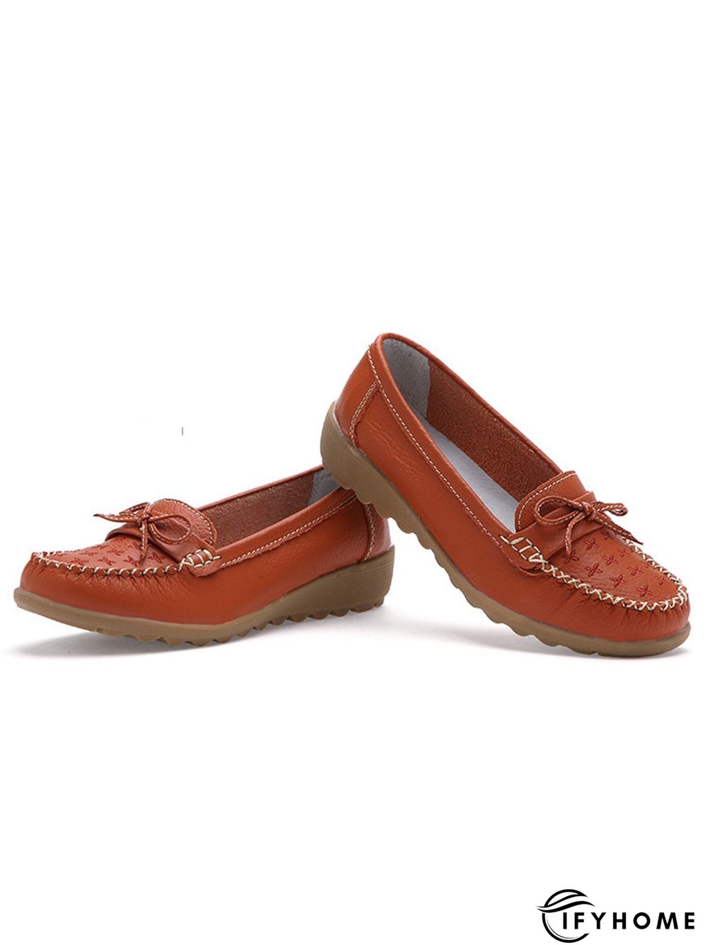 Bow Decor Moccasin Comfy Sole Flat Peas Shoes | IFYHOME