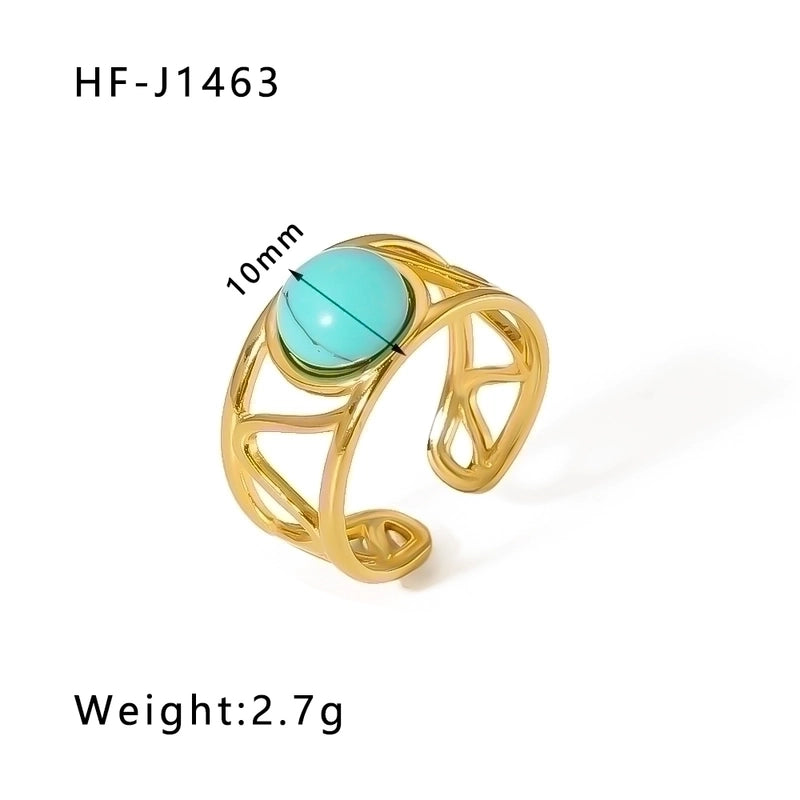 Stainless Steel 18K Gold Plated Basic Vintage Style Plating Inlay Round Natural Stone Open Rings