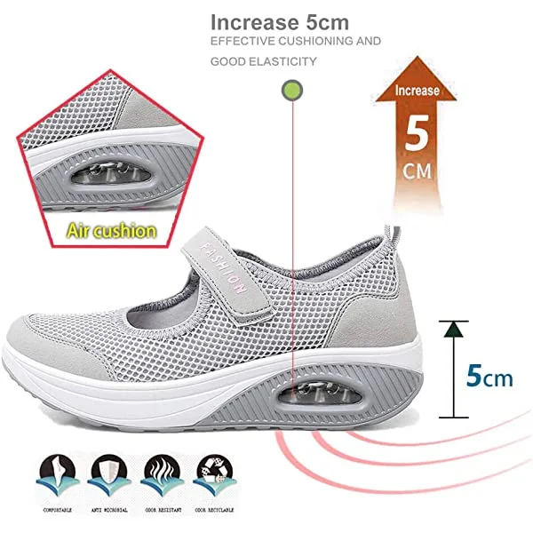 VARSKARC Women's Casual Air Cushion Platform Sneaker Mary Jane Shoes 8.5 Grey