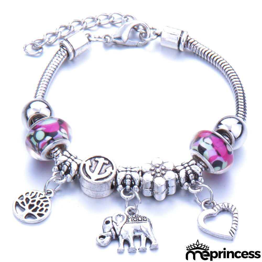 Women Fashion Rhinestone Butterfly Crown Pendant Beaded Bracelet