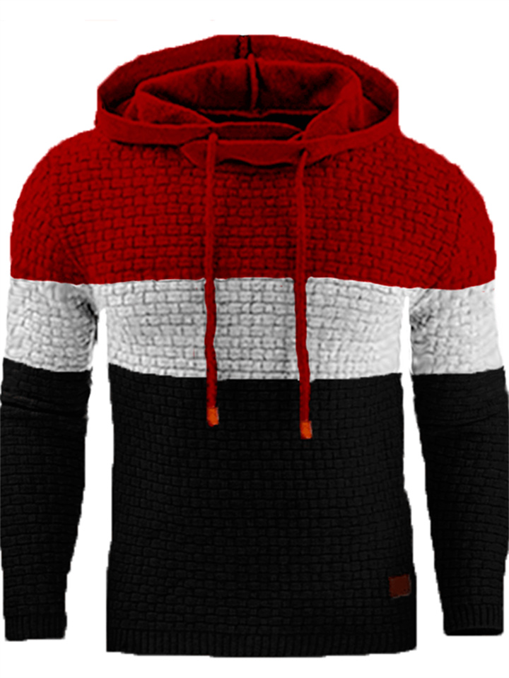 Autumn and Winter New Men's Jacquard Sweater Long-sleeved Hoodie Warm Color Hooded Sweatshirt