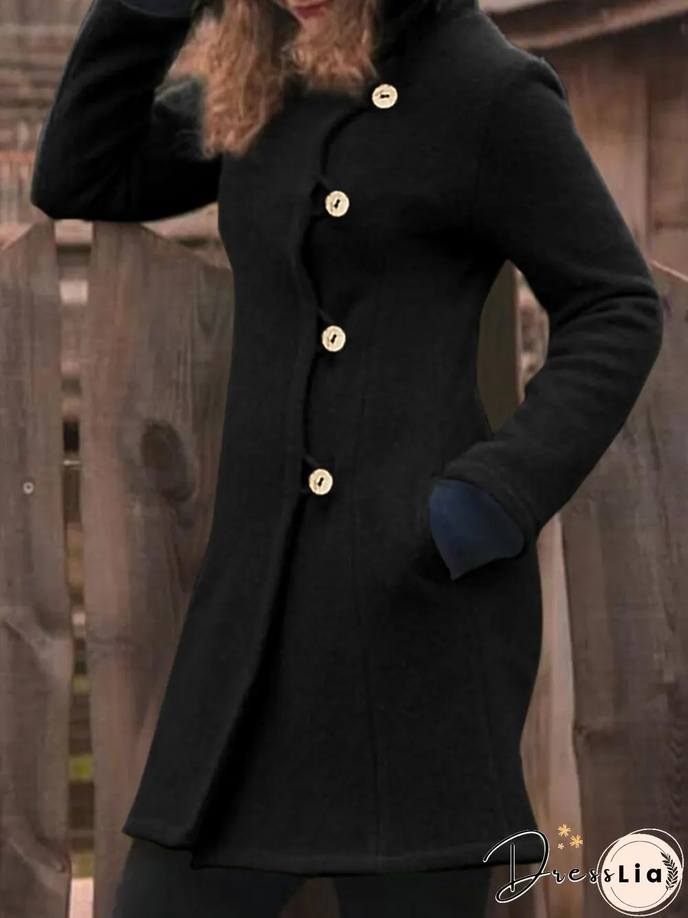 Solid Color Long Sleeves Hooded Warm Coat With Pocket For Women