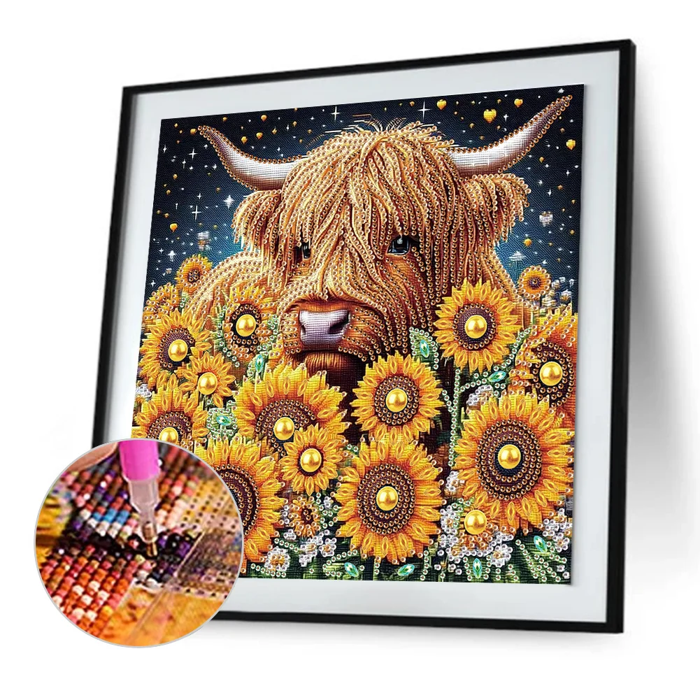 Diamond Painting - Partial Special Shaped Drill - Flower Highland Yak(Canvas|30*30cm)
