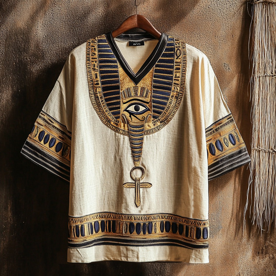 Ancient Egyptian Eye Of Horus And Ankh Art Linen Shirt