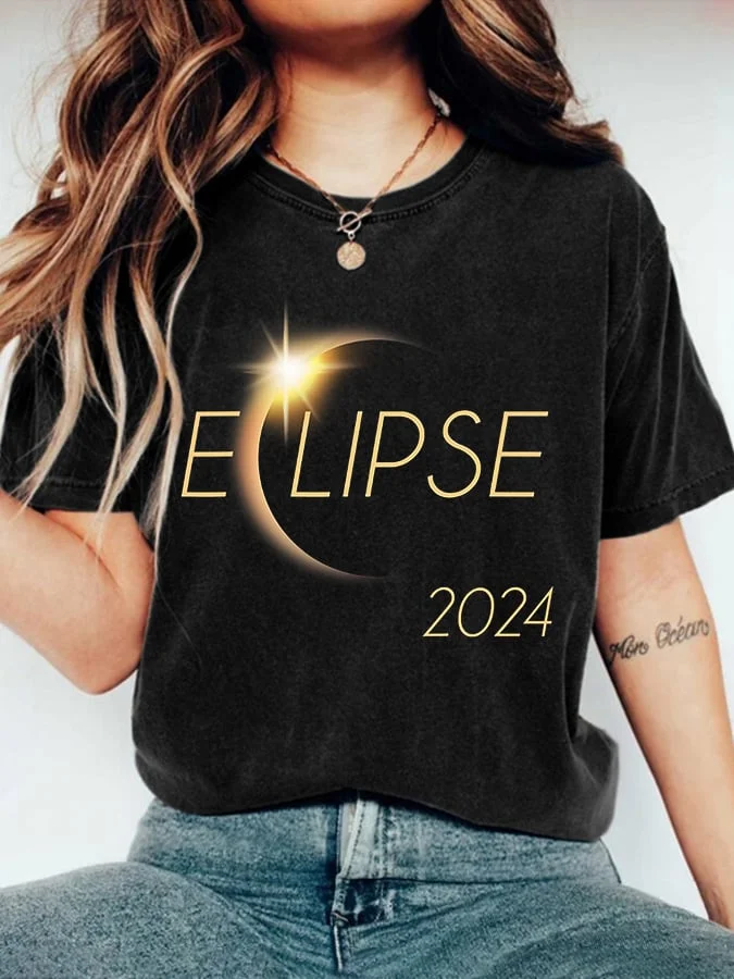 Retro Solar Eclipse 2024 Print T-Shirt socialshop