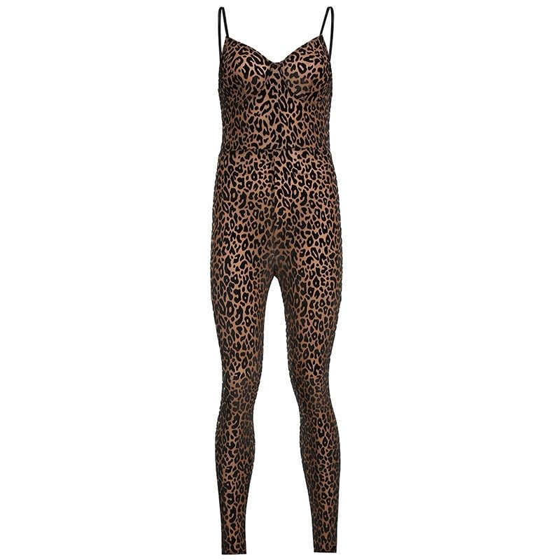 BIIKPIIK Leopard Print Women Skinny Jumpsuits Elegant Female Casual Workout Overalls Basic Sportwear Summer Sleeveless Playsuits