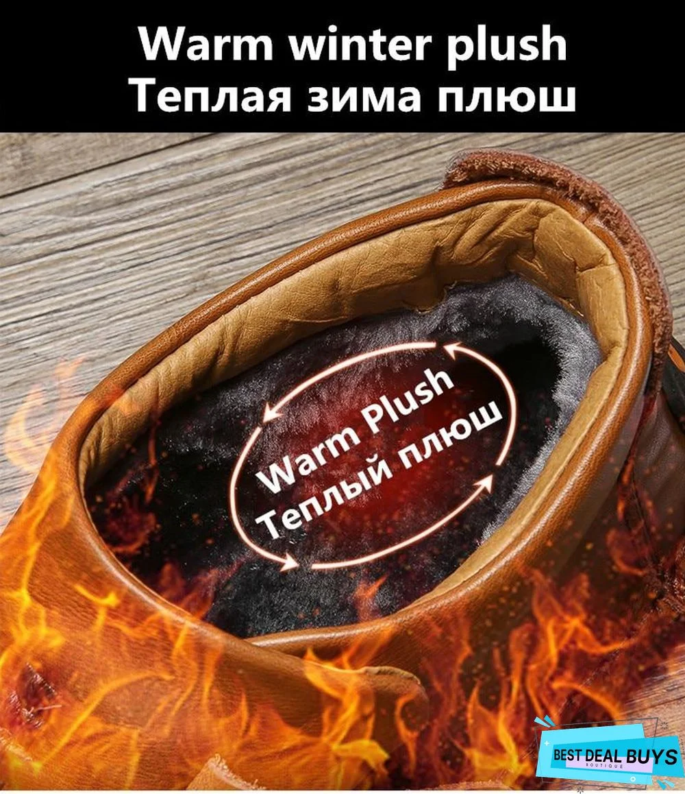 Men Snow Boots Leather Plush Man Ankle Boots Warm Fur Men's Boots Autumn Men Shoes