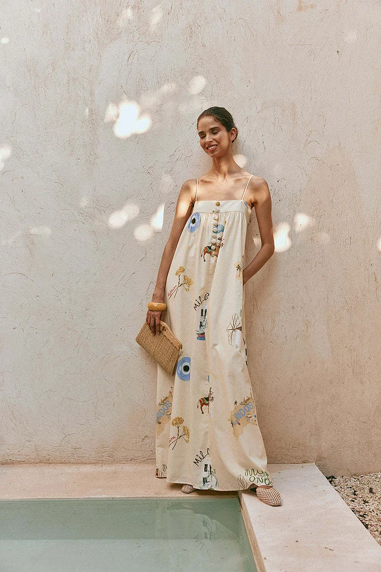 Sling Shoulder  Printed Dress