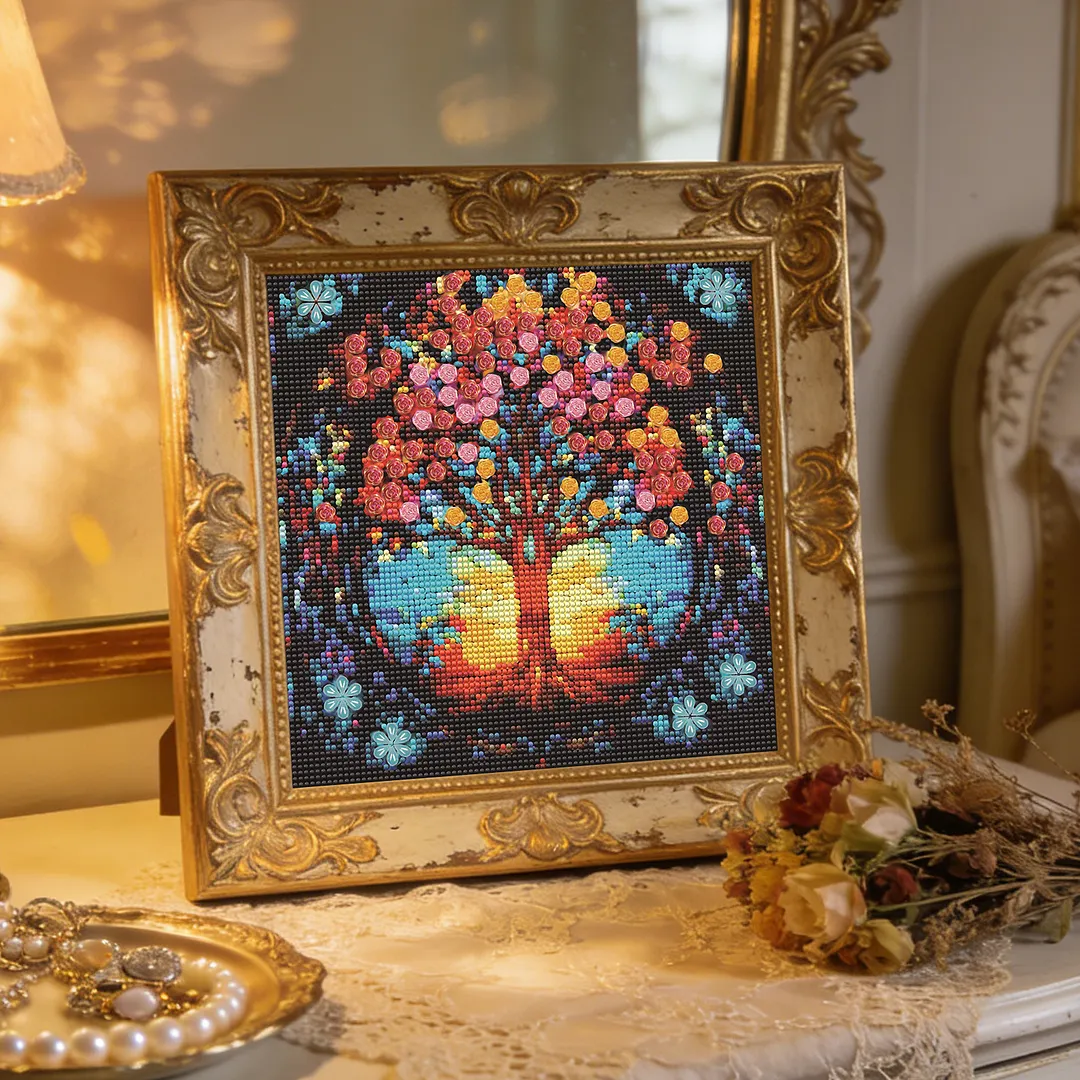 Flower Tree Silhouette Special Shaped 5D DIY Full Drill Diamond Painting Kits for Adults Beginners Home Decor Diamond Art Kit 11.81 X11.81inch
