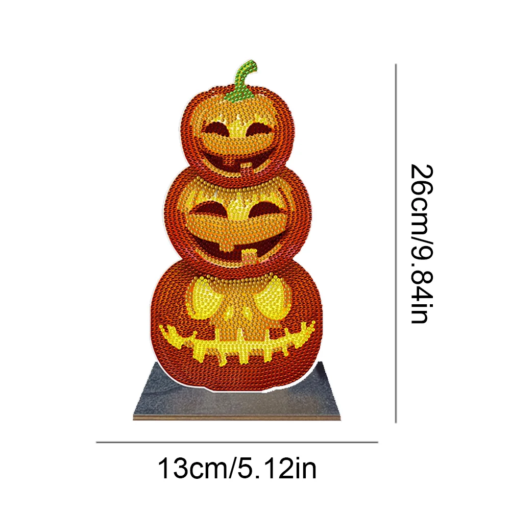 DIY Hallween Pumpkin Desk Diamonds Art Crafts Wooden Mosaic Ornament Single Sided Drill Kids Gift