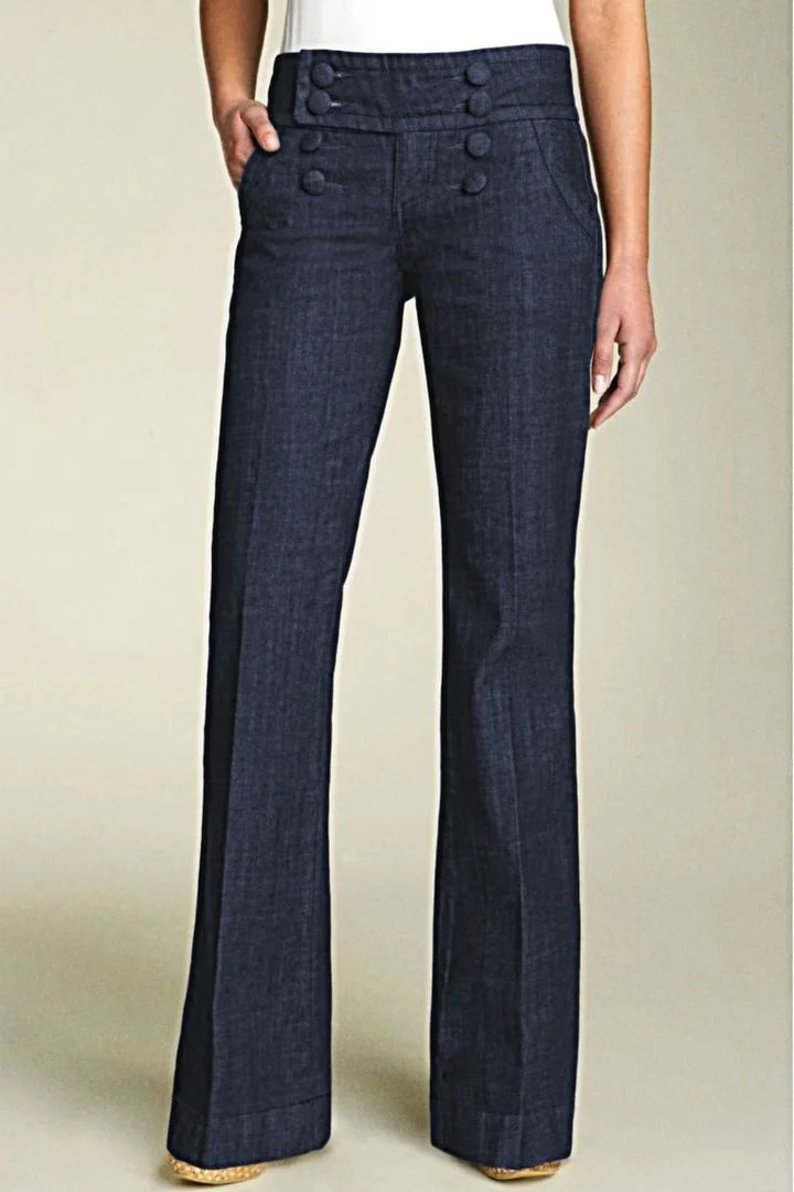 Solid Double Breasted Pocket Detail Straight Leg Jeans