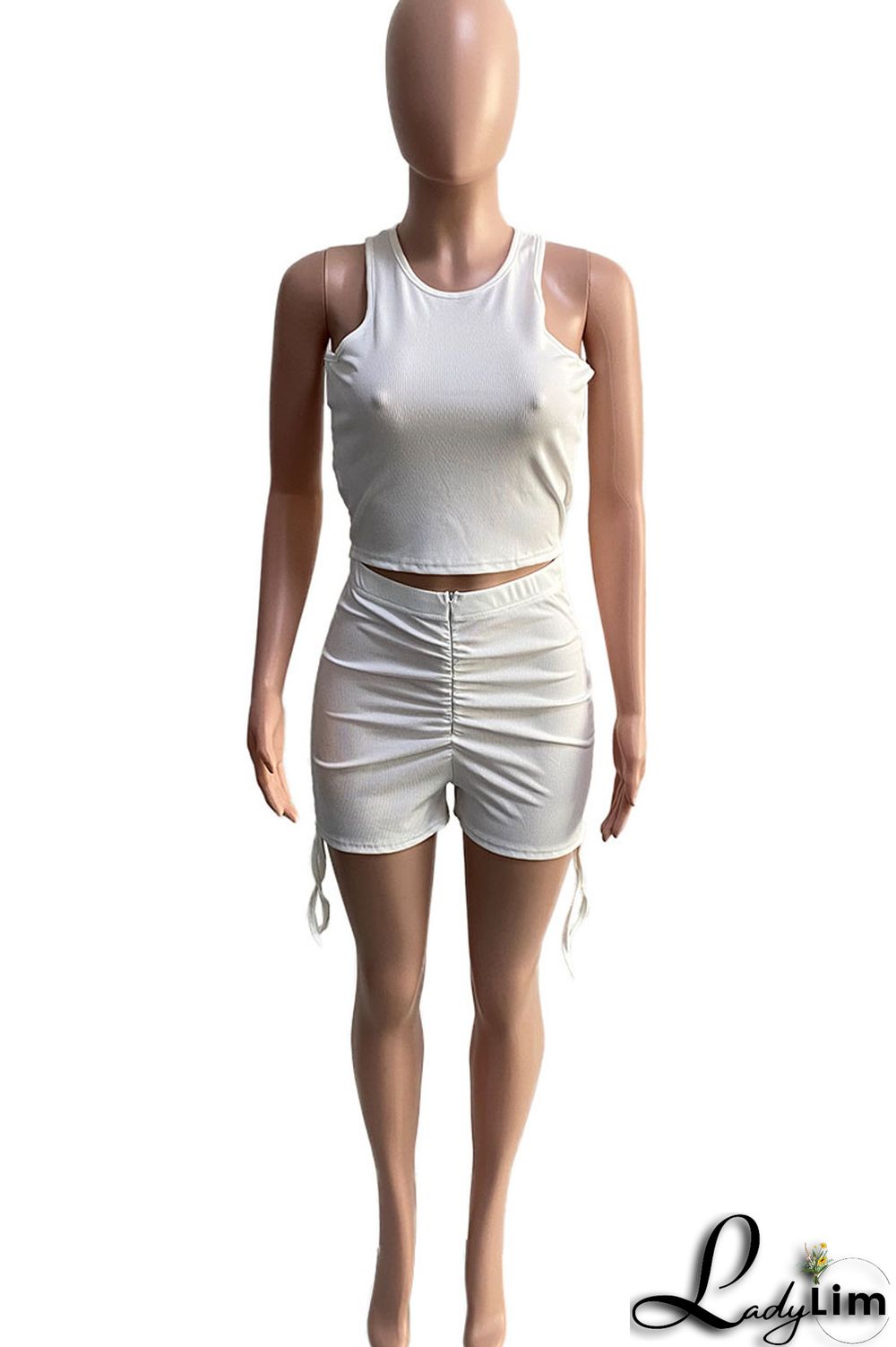 Black Sexy Solid Split Joint Draw String Fold O Neck Short Sleeve Two Pieces