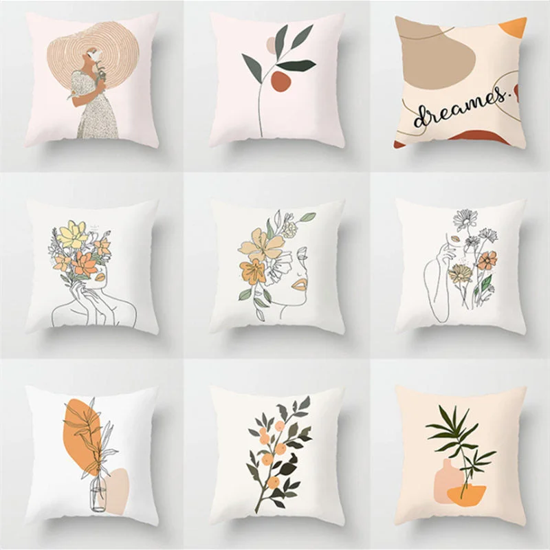INS Nordic Morandi Cushion Cover Geometric Beauty Flower Art Pillow Cover Bed Car Office Decorative Pillowcase Modern Home Decor