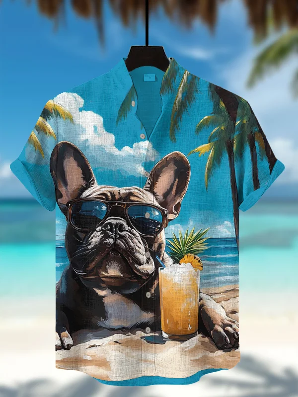Men's French Bulldog Cocktail International Dog Day Print Casual Shirt